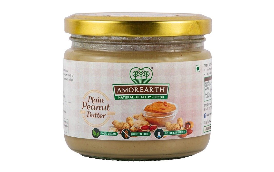 Amorearth Plain Peanut Butter    Glass Jar  300 grams
